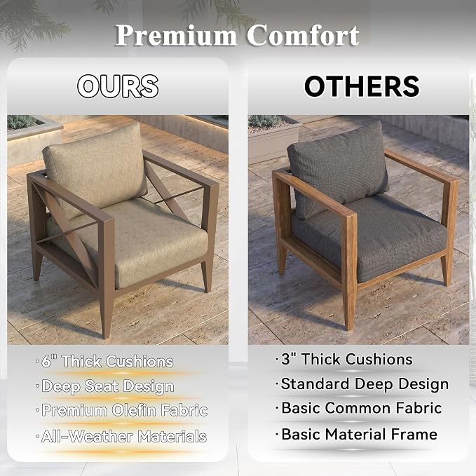3 Piece Aluminum Patio Furniture Set, Modern Outdoor Patio Conversation Sets with Ergonomic Armhairs and Side Table, 6" Thick Washable Cushions for Balcony, Porch, Backyard,Brown
