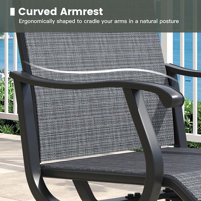 Outdoor Dining Set for 2, 18.1" Metal Square Patio Side Table and Sling Patio Swivel Chairs, 3 Pieces Patio Table and Chairs Set for Garden Backyard, Charcoal and Black