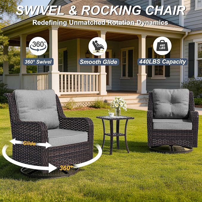 7-Piece Patio Furniture Set, Outdoor Thick Wicker Sectional Sofas with 2 Swivel Chairs, High Back Sectional Sofa Couch, Outdoor Conversation Set for Backyard, Porch, Deck, Grey