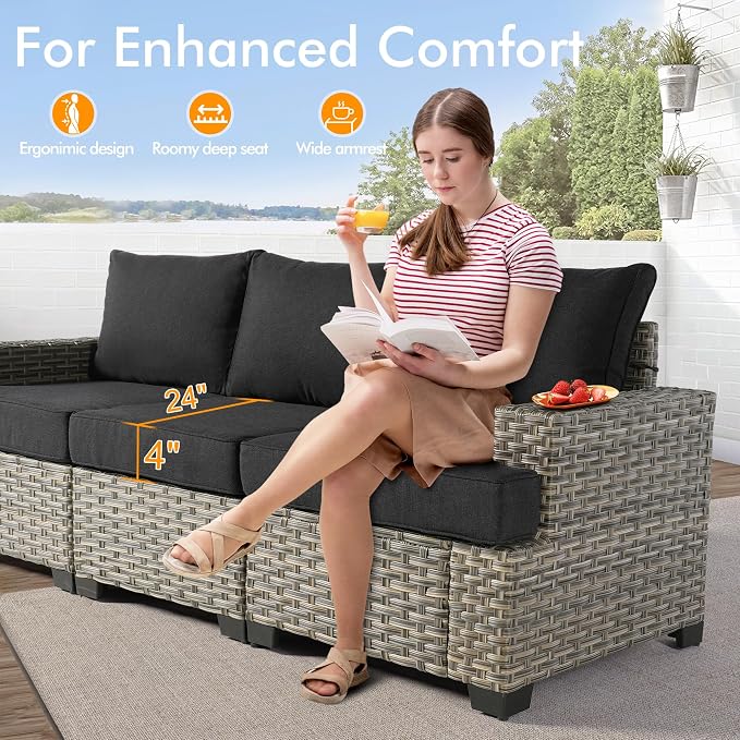 9 Pcs Outdoor Sectional Patio Furniture Set with Ottomans - All Weather Wicker Modular Outside Sectional Couch,Patio Seating Outdoor Conversation Sets for Deck Yard Garden,Black