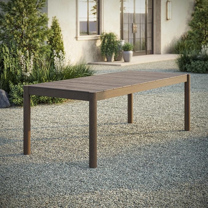 Modway Eleni 89-Inch Outdoor Teak Wood Dining Table in Weathered Gray – Rectangular Patio Dining Table with Slatted Top for Patios, Decks, Or Gardens