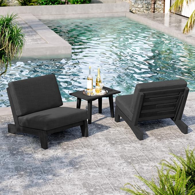 5 Pieces All Weather Black Wood Patio Furniture Sets, 2 Patio Loveseat, 2 Patio Bistro Chair, Outdoor Sectional Sofa Furniture Backyard Conversation Set with Coffee Table - Dark Gray