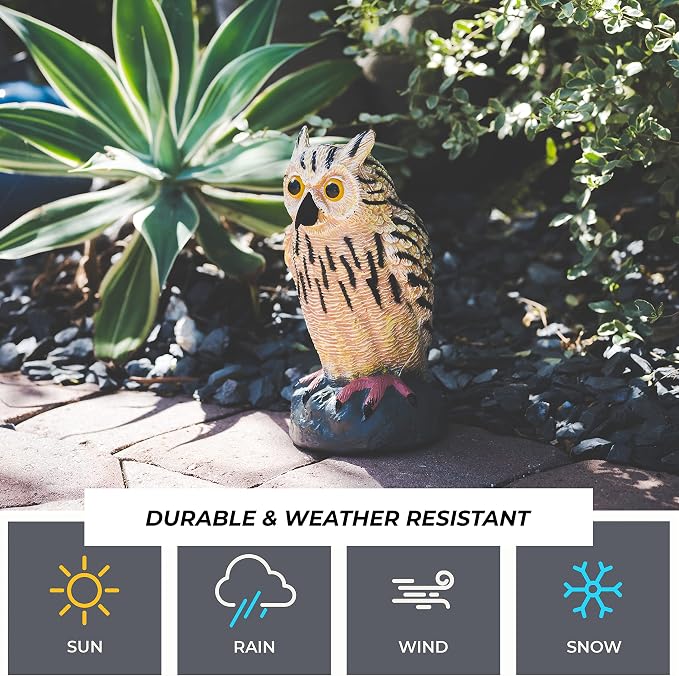 Plastic Owl Decoys [Set of 3] - Multicolor Owl Statues for Garden & Outdoors, Scare Birds Away, Realistic Design with Reflective Eyes, Weather Resistant