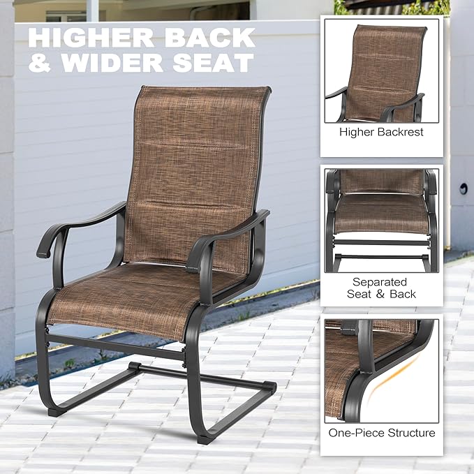 NUU GARDEN 7 Piece Outdoor Patio Dining Set for 6, 61" Rectangular Dining Table with Umbrella Hole and 6 All-Weather Padded Textilene Chairs, Brown and Black