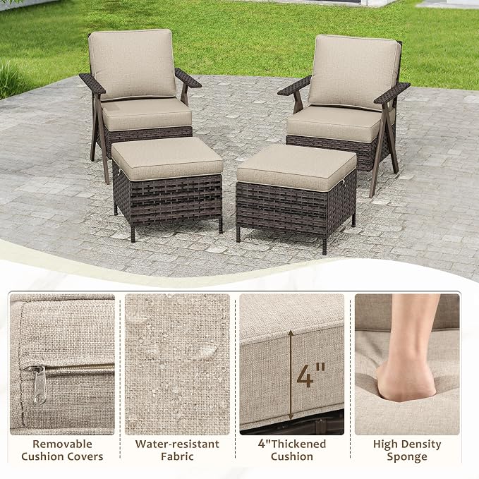 Outdoor Patio Wicker Chair Set of 2, Bistro Chair Set Patio Conversation Sets for Garden Lawn & Poolside