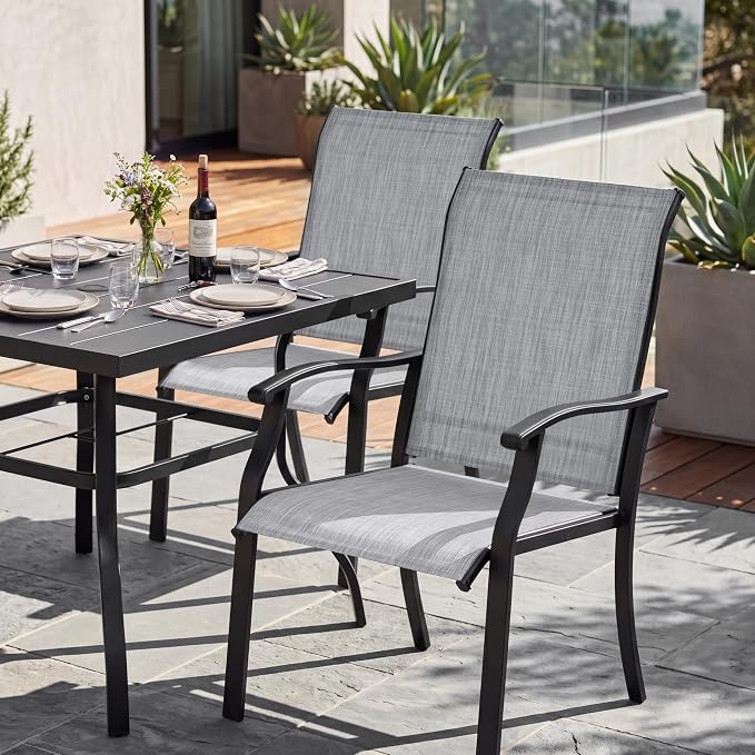 NUU GARDEN 5-Piece Patio Dining Set with Umbrella Hole, All Weather Outdoor Dining Set with 4 Textilene Chairs, 1 Square Table, Patio Table and Chair Set for Backyard Garden Poolside, Gray and Black