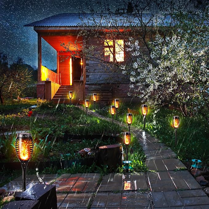 Toodour Solar Torch Flame Lights, 12 Pack Solar Lights Outdoor with Flickering Flame, Waterproof Patio Light Landscape Decoration Lighting for Garden, Lawn, Yard, Outdoor Decorations