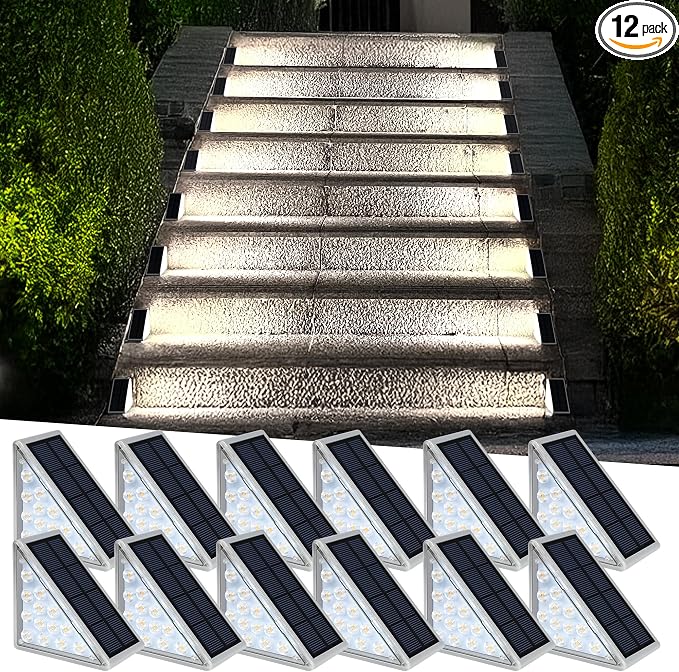 AUDLES Solar Step Lights - Waterproof Outdoor Decor, IP67 Solar Lights for Yard, Patio, Garden, Walkways, Front Door, Pathway, Driveway (12)