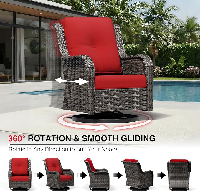 Joyside 8 Piece Wicker Patio Furniture Set, Outdoor Swivel Rocker Patio Chairs with High Back, Deep Seating, Wide Armrest, Thickened Cushions, Outdoor Furniture for Deck, Porch Use