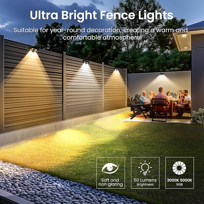 SOLPEX Solar Fence Lights Outdoor, 9 Fixed Colors ＆ Color Changing Fence Solar Lights Outdoor Waterproof IP65, LED Deck Lighting for Halloween Wall Backyard Step Railing Patio Pool Porch(12 Pack) | LED Deck Lighting for Halloween Backyard Wall Step Pat...