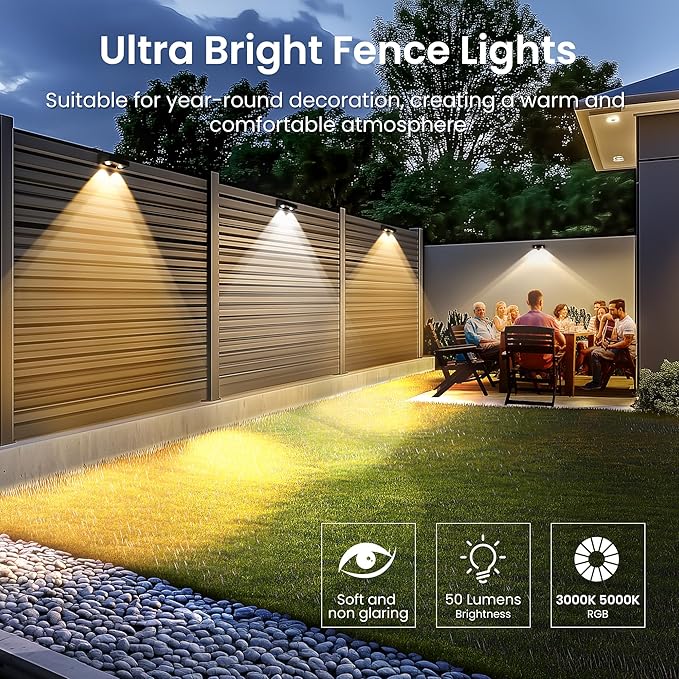 SOLPEX Solar Fence Lights Outdoor, 9 Fixed Colors ＆ Color Changing Fence Solar Lights Outdoor Waterproof IP65, LED Deck Lighting for Halloween Wall Backyard Step Railing Patio Pool Porch(12 Pack) | LED Deck Lighting for Halloween Backyard Wall Step Pat...