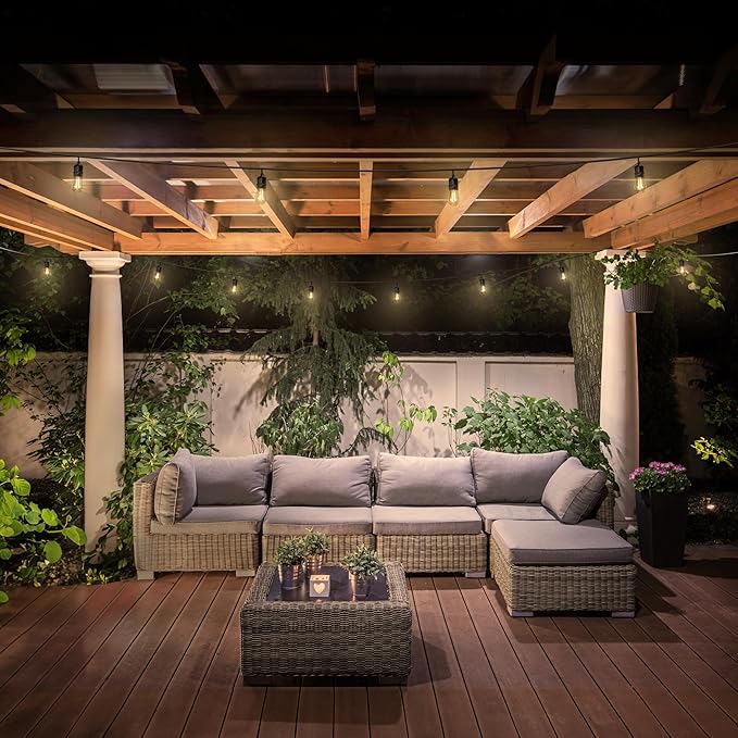 Feit Electric 30ft Outdoor Incandescent String Lights, Warm Amber Glow, Heavy-Duty Weatherproof Cord, Includes 10 Clear Bulbs + 5 Spares, End-to-End Connectable for Patios and Gazebos, SL30-10