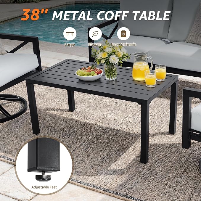 NATURAL EXPRESSIONS 4 Pieces Patio Furniture Sets, Modern Metal Outdoor Conversation Sets with High Back Rocking Swivel Chairs,38’’ Metal Table, 5.5" Thick Cushions