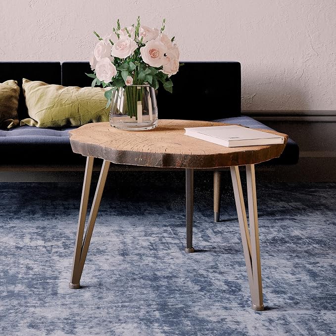 SUNBURY Outdoor Indoor Coffee Table, 31" Wooden Look Concrete Side Table, Modern Round Metal Coffee Table for Living Room, Bedroom, Garden, Backyard