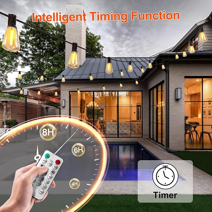 BLIATLUS 120FT Solar String Lights, Waterproof Remote 30+2 Shatterproof ST38 LED for Patio Garden