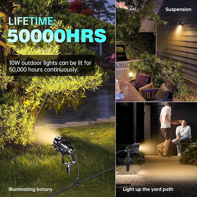 LAVAED 10W Landscape Lighting 12/24V Low Voltage Landscape Lighting LED Outdoor Spotlights 1000LM Waterproof Garden Uplights for Pathway,Patio,Yard,Flag,Tree(4Pack with Connectors)