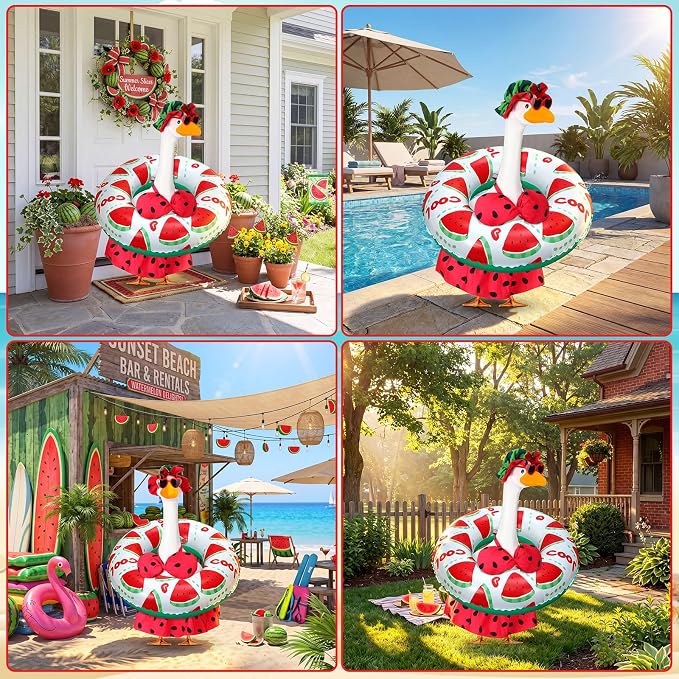Abbylike Summer Watermelon Bikini Porch Goose Outfits with Hat, Sunglasses and Swimming Tube Hawaiian Clothes Costume for 23'' Goose for Garden Porch Statue Yard Pathway Decorations
