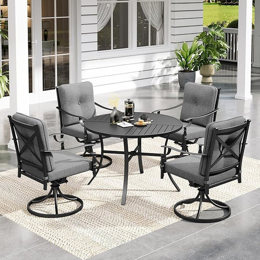 Sophia & William 5 Piece Outdoor Patio Dining Set, Patio Table and Chairs Set for 4,Swivel Patio Chairs with Cushions and Round Table, Outdoor Dining Set for Backyard, Poolside