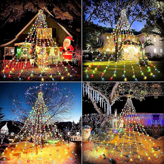 (New) Outdoor Christmas Lights, Christmas Decorations, 320 LED String Lights with 12" Star Topper, 8 Light Modes Waterproof for Outdoor Christmas Tree, New Year, Yard, Holiday Decor (Multicolor)