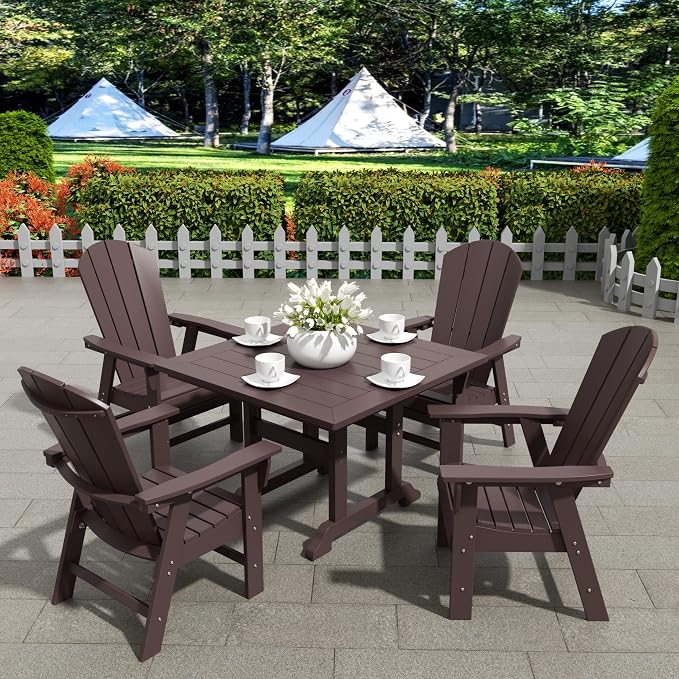 WestinTrends Malibu Outdoor Dining Table, All Weather Poly Lumber Adirondack 43" Trestle Square Patio Table with Umbrella Hole, Dark Brown