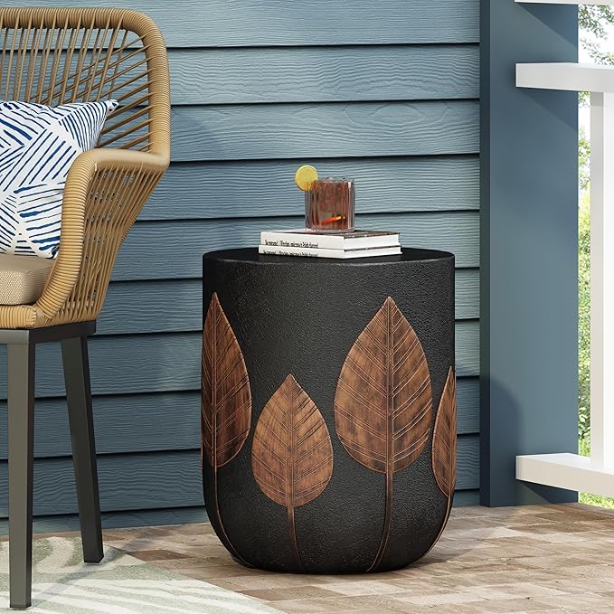 Copper Concrete Side Table for Outdoor Spaces - Lightweight, Durable Patio End Table with Rust-Resistant Coating, Perfect for Small Balconies and Gardens