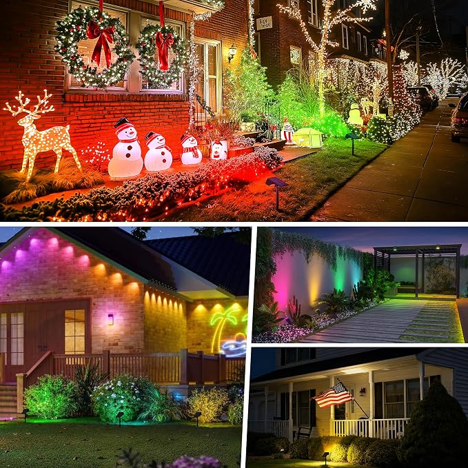 WENATY Solar Spot Lights Outdoor Color Changing 6 Pack Halloween Spotlights | IP65 Waterproof,7 Mode Landscape Spotlights,Led Powered Flood Light for Christmas Pathway Yard Garden Tree Walkway
