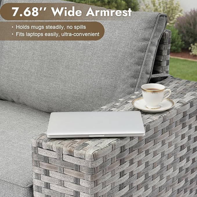 12 Pieces Patio Furniture Set, Wicker Outdoor Sectional Sofa with Coffee Table Comfy Cushions, Modern Modular Deep Seat Rattan Couch Conversation Set for Backyard Porch Yard,Dark Grey