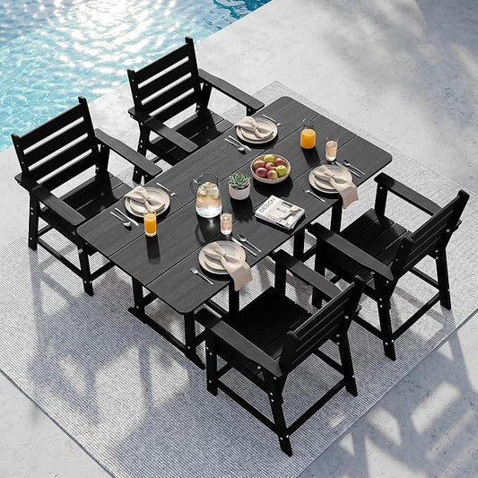5-Piece Dining Set, HDPE Table & 4 Chairs, Black | HDPE Dining Set: 69.1" Table + 4 Chairs,380 lbs,304 Stainless,All-Weather,No Rust No Crack,Outdoor Patio Garden