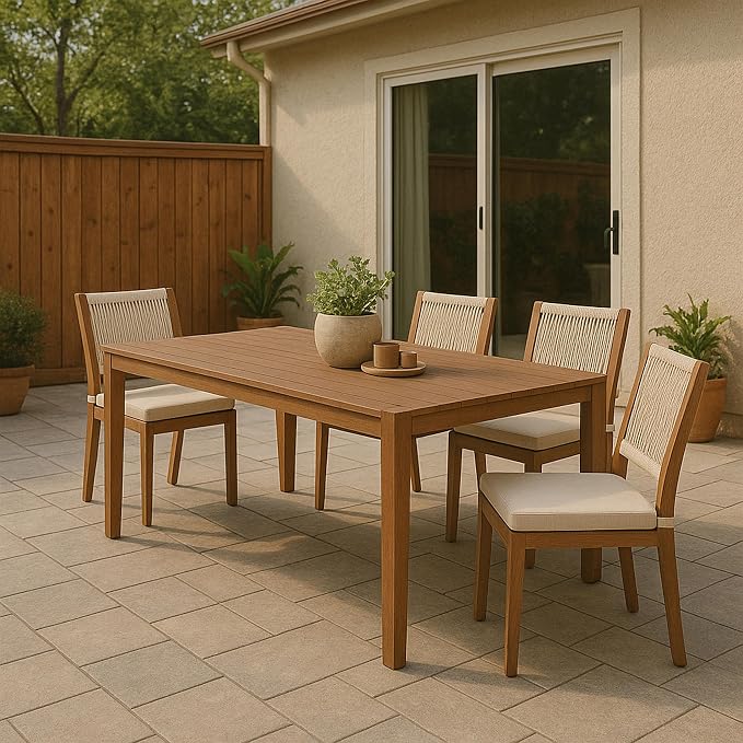 Meridian Furniture 362-T Maui Collection Modern | Contemporary Outdoor Patio Dining Table with Aluminum Frame in a Teak Wood Look, 108" W x 40" D x 30" H, Natural