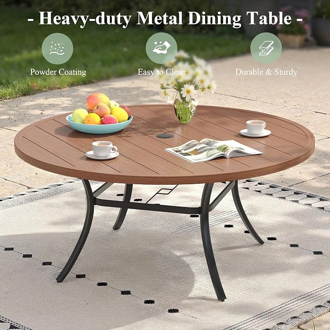 Patio Dining Set for 8, 53" Outdoor Dining Table and Chairs Set with Stackable Patio Chairs Outdoor Furniture for Garden Deck Backyard, Walnut Table and Black Chairs