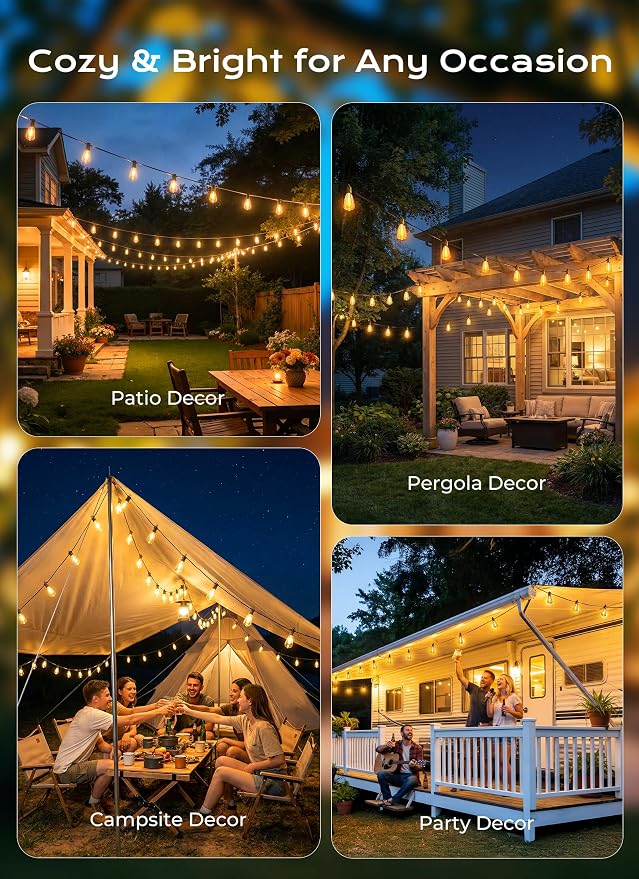 Brightown 76FT Solar String Lights Outdoor Waterproof, 26Hrs Runtime | 23+1 LED Bulbs, USB & Solar Powered, Remote Control & Dimmable Timer, Ideal for Backyard, Garden, Camping & Party Decor