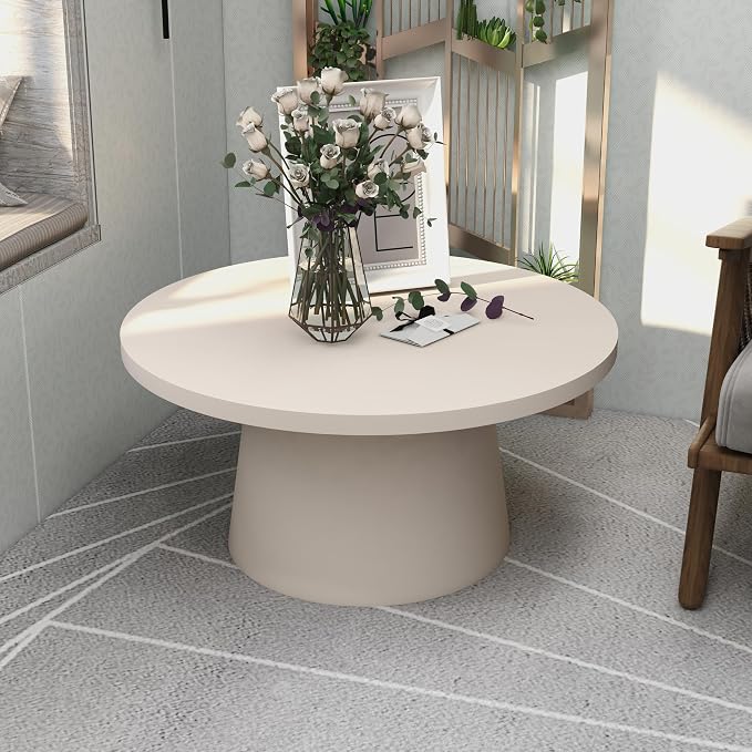 LeisureMod Minimalist Grey Side Table with Pedestal Base – Round Fiberstone Accent Table for Living Room, Outdoor, or Patio Use, Dune Series
