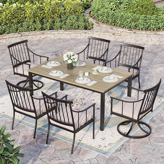 Sophia & William 7-Piece Patio Dining Set, Metal Table, Swivel Chairs | Cushions, Umbrella Hole, Fixed & Swivel Chair,59"* 35.4"table, 300 lbs Chair Capacity