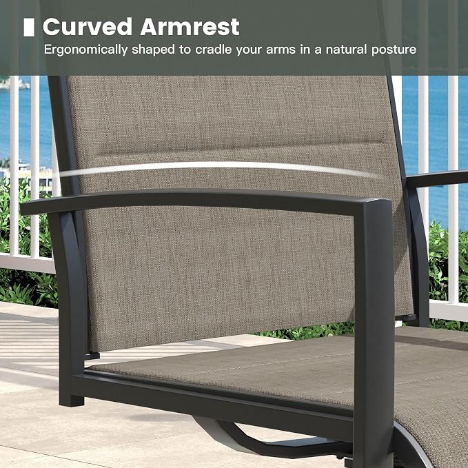 Outdoor Dining Set for 2, 18.1" Metal Square Outdoor Side Table and Padded Textilene Patio Swivel Chairs, 3 Pieces Patio Side Table and Chairs Set for Garden Backyard, Mixed Brown and Black