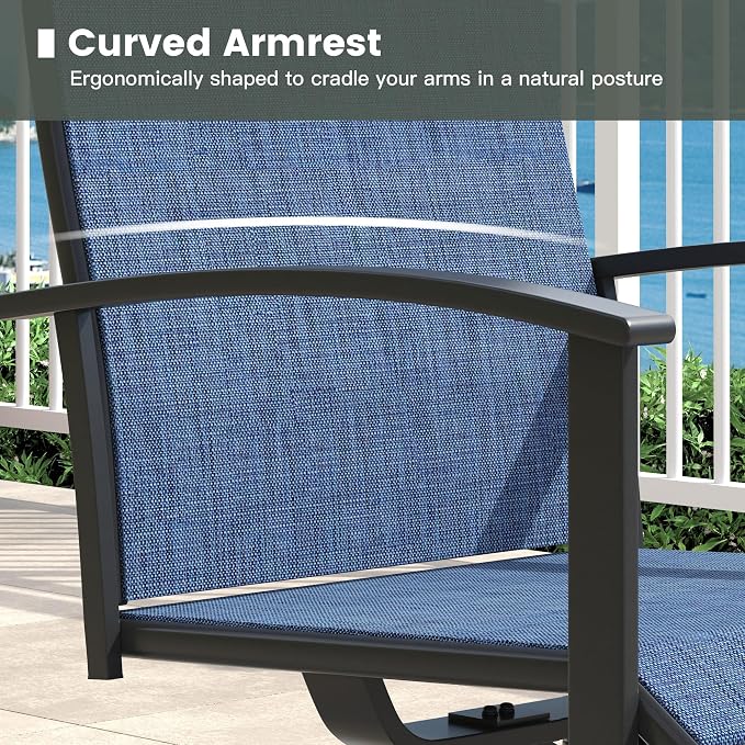 7 Pieces Patio Dining Set, Outdoor Furniture of 70.9" Rectangular Patio Table and Patio Swivel Chairs for Backyard Lawn Garden, Black Table and Dark Blue Chairs