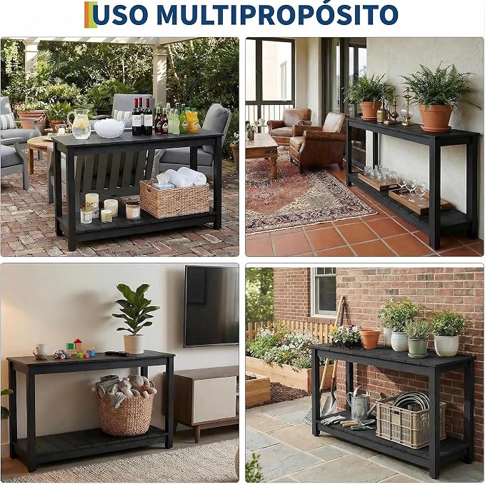 Garvee 48-Inch Outdoor Console Table - 2-Shelf Weatherproof Patio Buffet Table with Adjustable Feet, All-Weather Entryway & Bar Table for Patio, Porch, Backyard