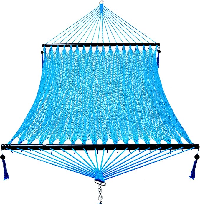 PNAEUT Double Rope Hammocks for Outside, Handwoven Double Caribbean Hammock with Spreader Bar for Outdoor Indoor, Max 600 lbs Capacity (Sky)