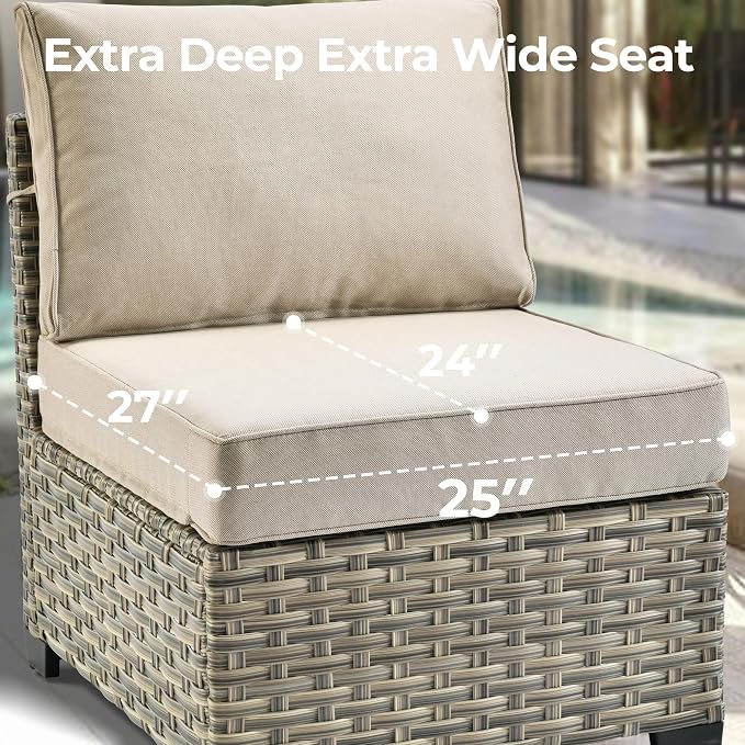 HOOOWOOO Outdoor Sectional Patio Furniture Set,9 Pieces Wicker Conversation Sets L Shaped Couch,Extra Deep Out Door Sofa Outside Furniture with Rocking Chairs,Beige