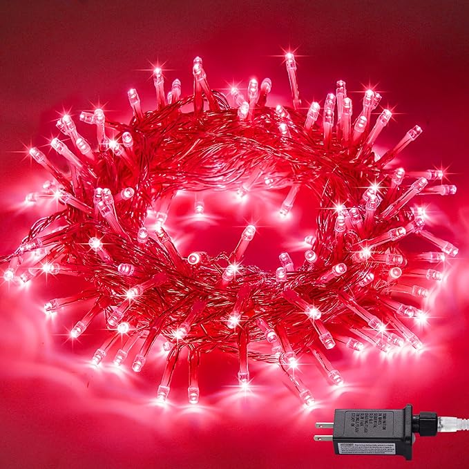 JMEXSUSS Connectable 33ft 100 LED Red Halloween String Lights Clear Wire | 8 Modes Room Red Lights Indoor Plug-in, Red Christmas String Lights Outdoor Waterproof for Xmas Bedroom, Party