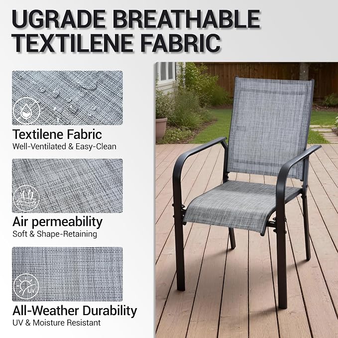 5-Piece Outdoor Dining Set, Patio Furniture Set with 4 Regular Chairs, 1 Rectangular Table for Garden, Backyard, Poolside, Deck, Grey
