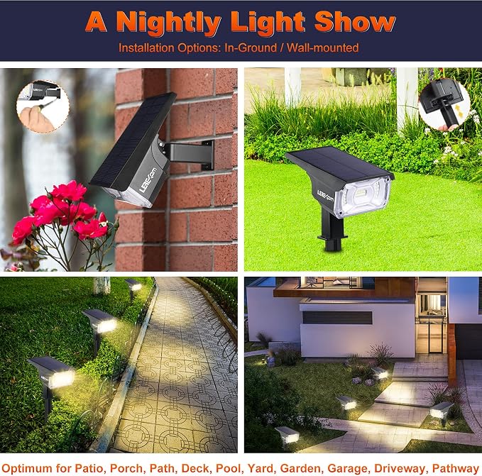 LEREKAM 40 LEDs Spotlights,IP65 Waterproof Solar Powered Landscape Spotlights 2-in-1 Wall Light, Outdoor Landscaping Lights Auto On/Off for Yard Garden 2Pack Warm-White