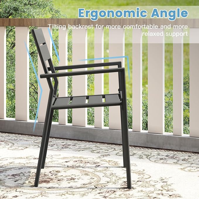 DIFY 11 Piece Outdoor Patio Dining Set for 10, 63" Round Dining Table with Umbrella Hole and Stackable Metal Chairs, Patio Table and Chairs Set for Backyard Garden Poolside, Grey