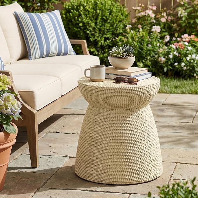 Christopher Knight Home 16.73" H Simulated Rattan MGO Side Table Sculptural Hourglass End Table Indoor Outdoor Living Room Patio Balcony Decor Accent Table, Natural Wood