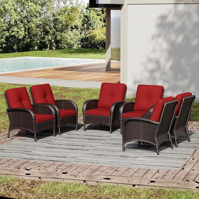 Joyside Wicker Patio Chairs, 6 Piece Rattan Outdoor Furniture with Thickened Cushions, High Back, Deep Seating, Wide Armrest, Outdoor Chairs for Porch, Deck