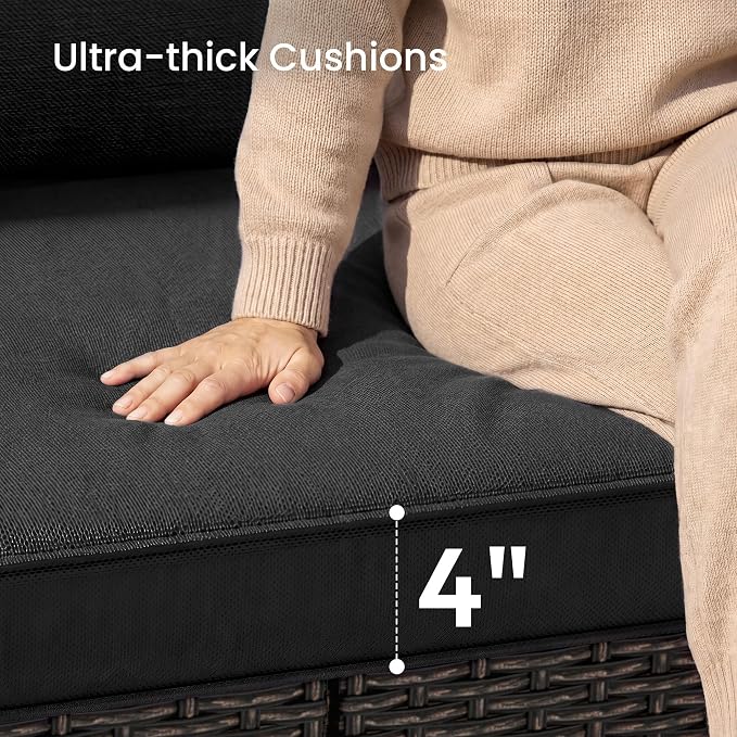 Patio Furniture Set - All-Weather - 5 Piece Wicker Outdoor Patio Conversation Set, Modular Rattan Sectional Sofa for Backyard, Garden, Patio, Poolside