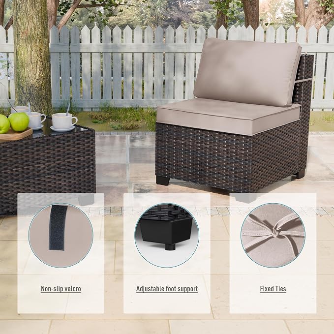 ALAULM 8 Pieces Patio Furniture Set with 2 Swivel Chairs Wicker Patio Conversation Set, Outdoor Sectional Furniture w/Coffee Table & Washable Seat Cushions-Sand