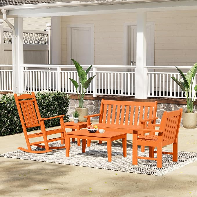 Costaelm Adirondack Outdoor Coffee Table, HDPE Drink Table Weather Resistant, Patio Porch Accent Balcony Table Outdoor End Table for Pool, Seaside, Backyard, Orange