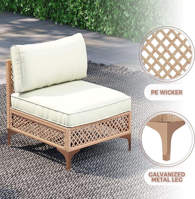 5-Piece Generous Patio Furniture Set, Wicker Outdoor Sectional Set with Large Tempered Glass Coffee Table, Boho Patio Conversation Couch Set with Thickened and Enlarged Cushion and Throw Cushion