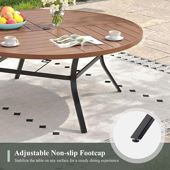 11 Pieces Outdoor Dining Set, Stackable Textilene Paito Chairs & 63.1" Round Dining Table with Umbrella Hole, Patio Dining Set for Backyard, Deck, Garden, Brown & Walnut
