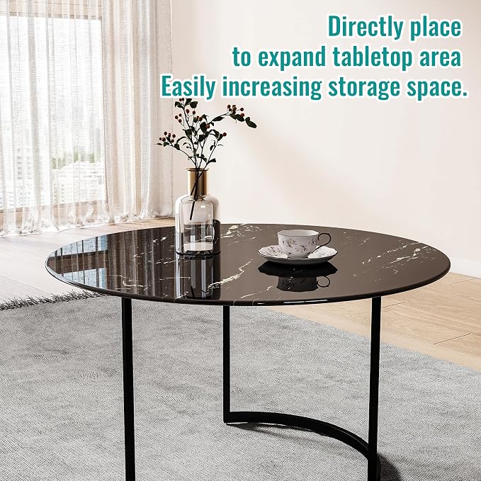 36" Round Tempered Glass Table Top, 5/16" (8mm) Thick, Marble Pattern Replacement, Heavy-Duty, Heat & Scratch Resistant for Coffee, Dining & Patio Tables, Black